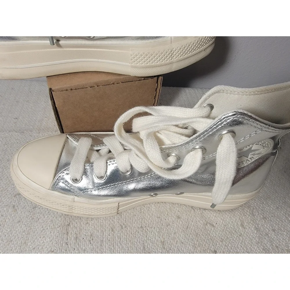 Converse All Star Metallic Silver High Top Sneakers Womens 9 Platform A09902C